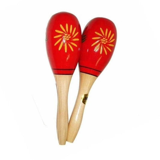 9.5 Inch Oval Shaped Maracas - Red W/Yellow Flora
