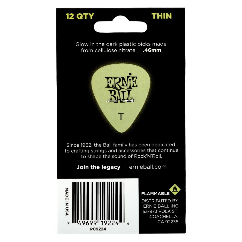Ernie Ball Super Glow Cellulose Acetate Picks 12 Pack - Thin