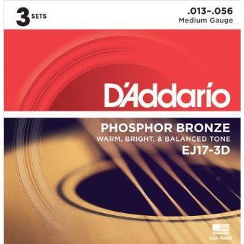 D'Addario EJ17 Phosphor Bronze Medium 13-56 3 Pack