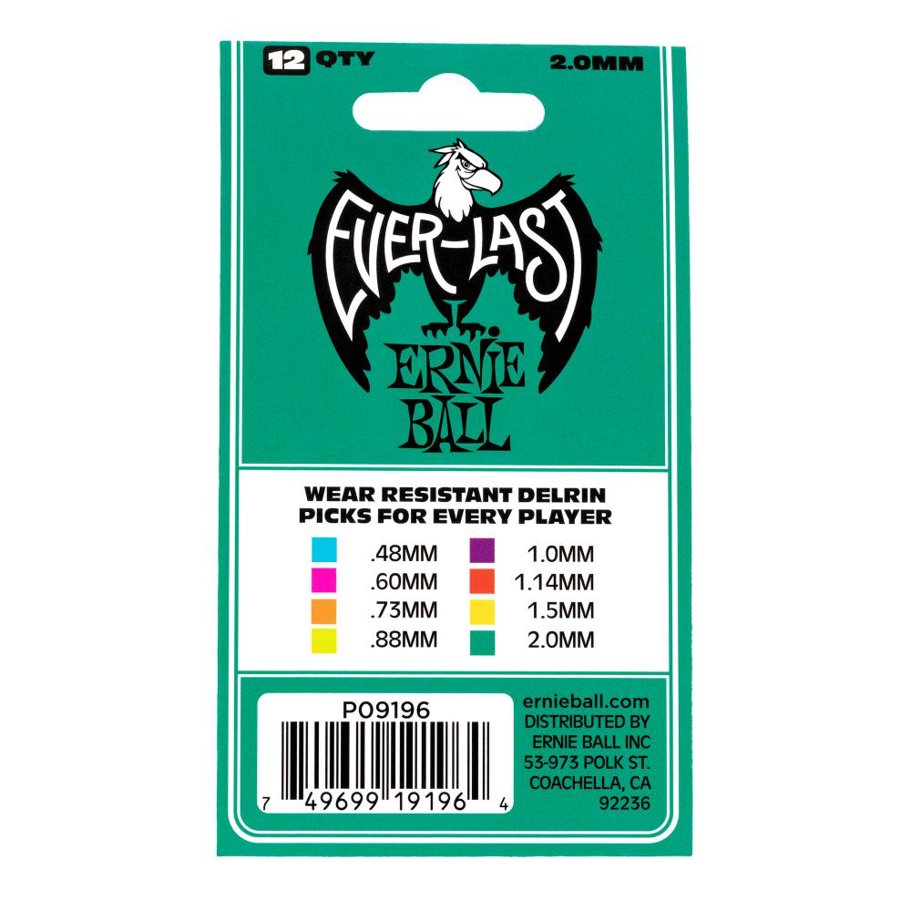 Ernie Ball Everlast Picks - 12 Pack Teal 2.0MM