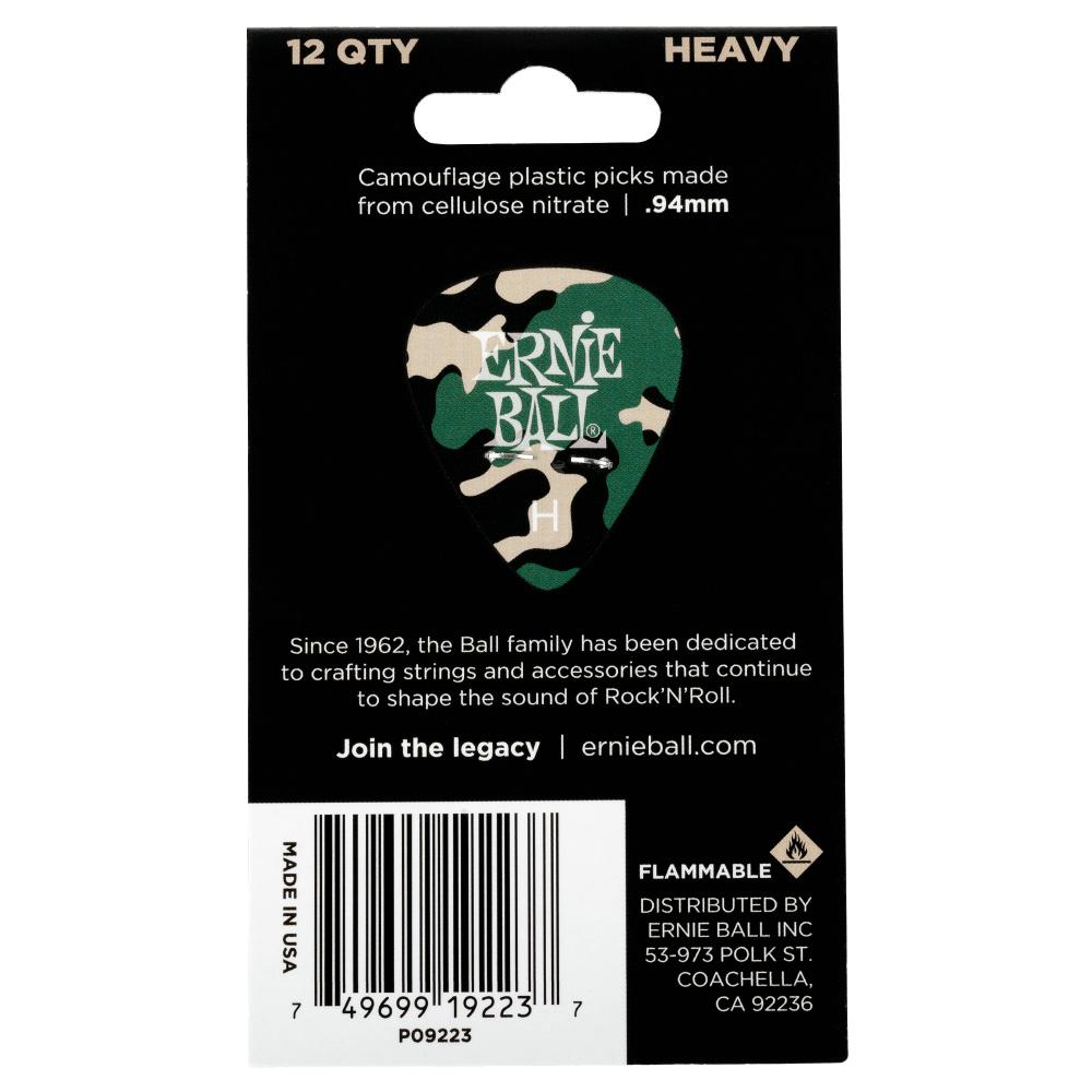 Ernie Ball Camouflage Cellulose Acetate Picks 12 Pack - Heavy