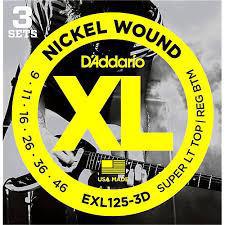 D'Addario EXL125 Nickel Wound Super Light Top/Regular Bottom 9-46 3 Pack