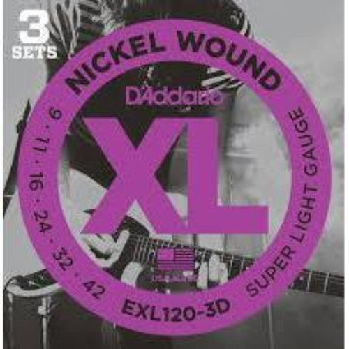D'Addario EXL120 Nickel Wound Super Light 9-42 3 Pack
