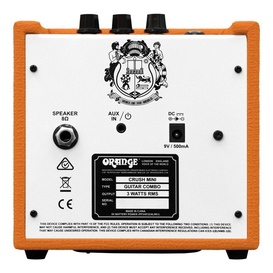 Orange Crush Mini Combo Guitar Amp, Rear View, Power Input, Power Switch, Speaker Out