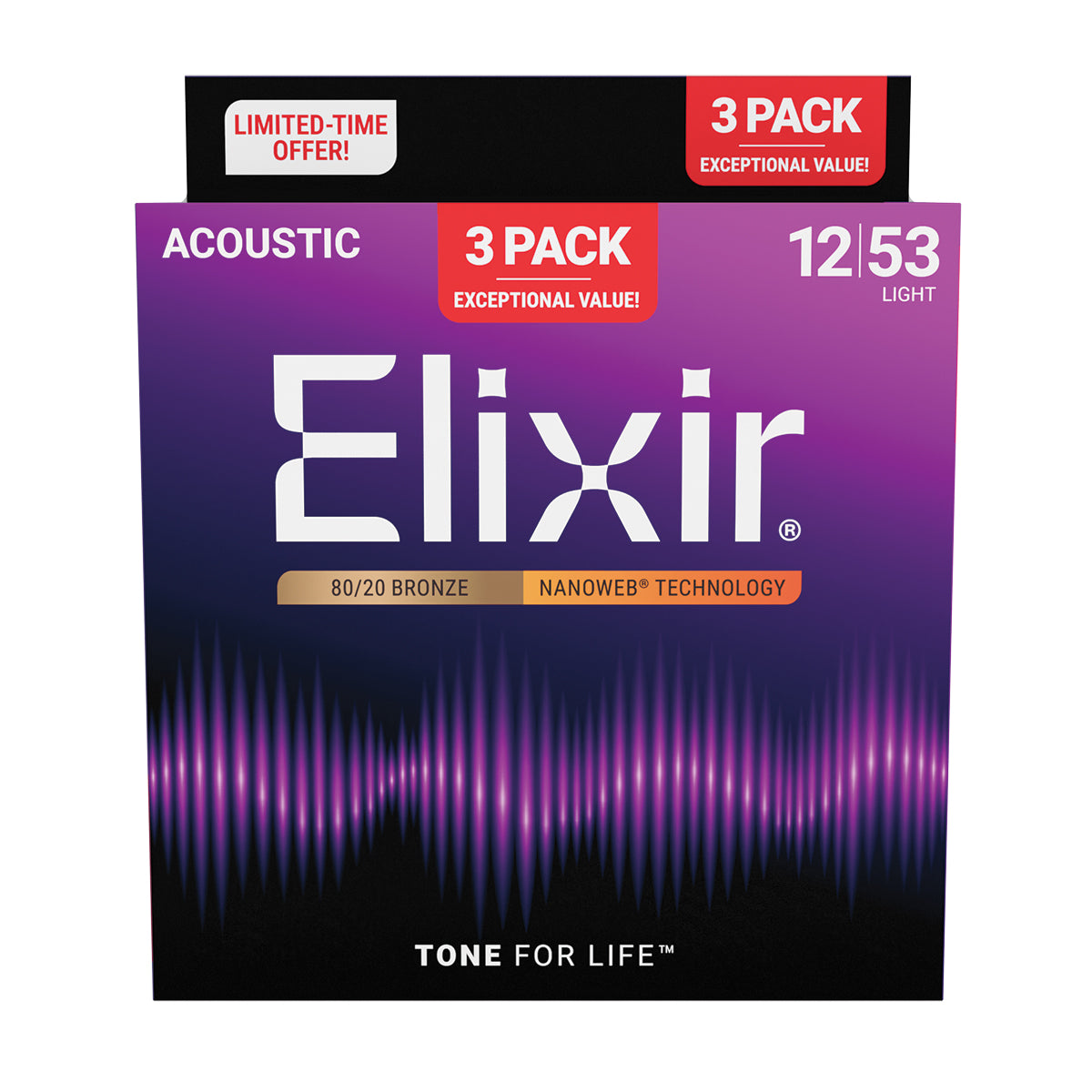 Elixir 16565 Nanoweb 80/20 12-53 3 Pack Light # 16539