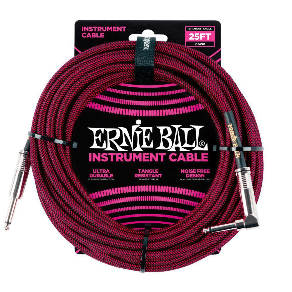 Ernie Ball 25' Instrument Cable Straight/Angle Black & Red