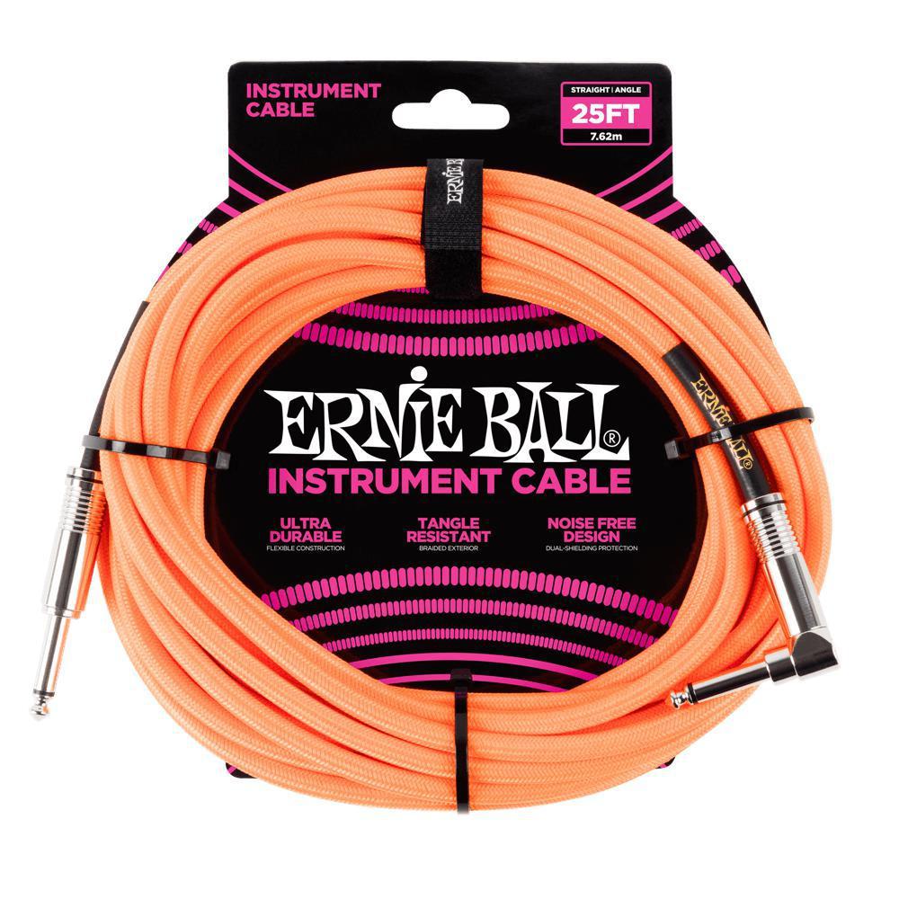 Ernie Ball 25' Instrument Cable Straight/Angle Neon Orange