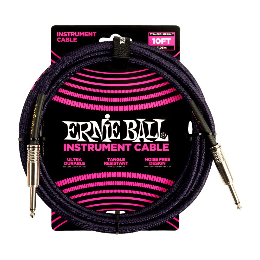 Ernie Ball Instrument Cable 10' Braided Straight Purple & Black