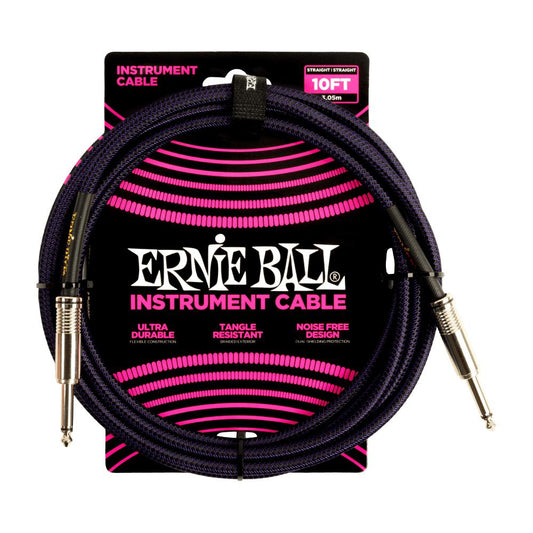 Ernie Ball Instrument Cable 10' Braided Straight Purple & Black