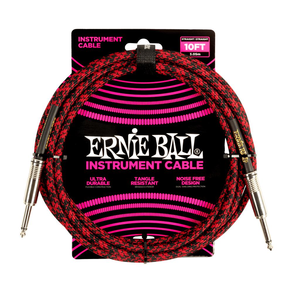 Ernie Ball Instrument Cable 10' Braided Straight/Straight Red & Black