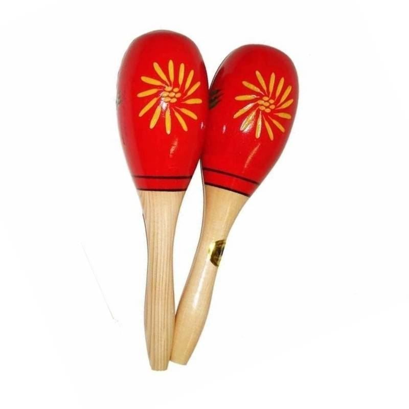 9.5 Inch Oval Shaped Maracas - Red W/Yellow Flora