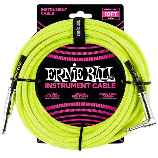 Ernie Ball Instrument Cable 10' Braided Straight/Angle Neon Yellow