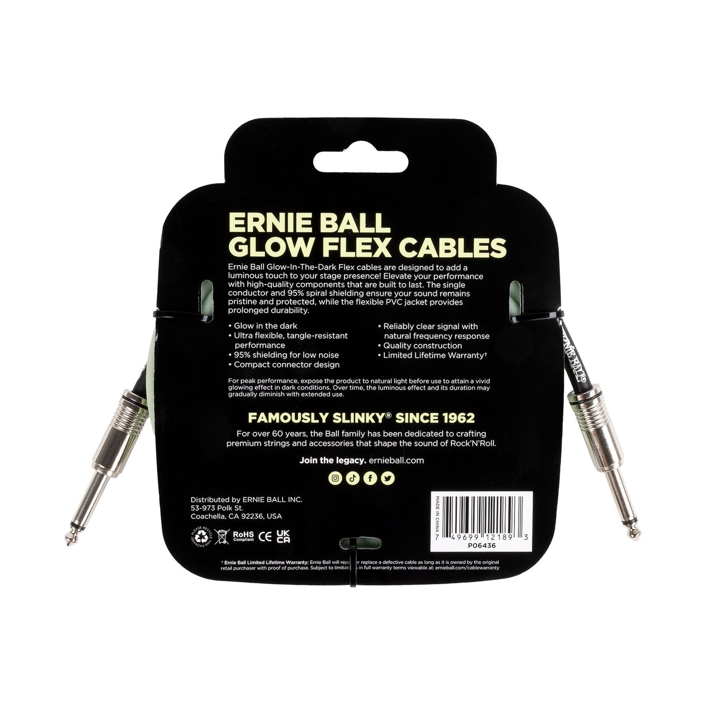 Ernie Ball 10ft Glow in the Dark Flex Cable