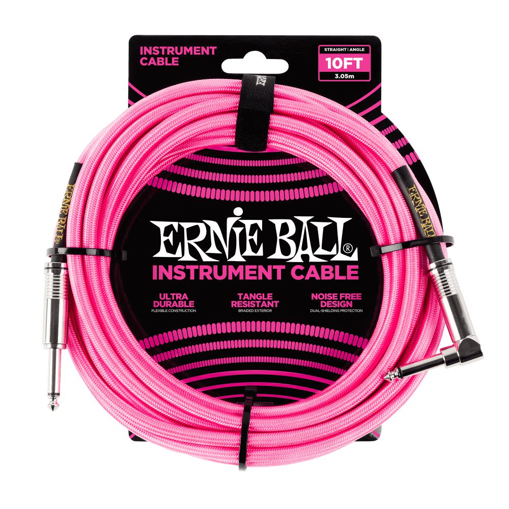 Ernie Ball Instrument Cable 10' Braided Straight/Angle Neon Pink