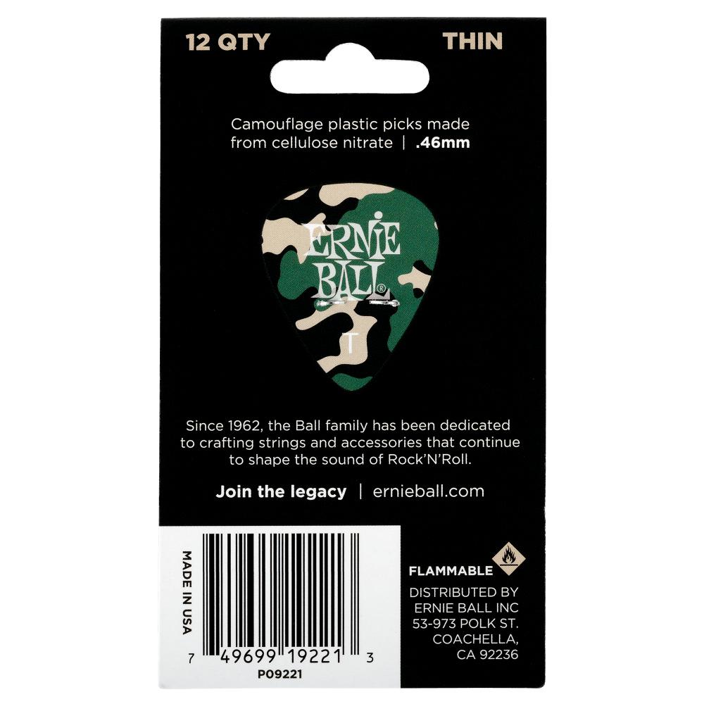 Ernie Ball Camouflage Cellulose Acetate Picks 12 Pack - Thin