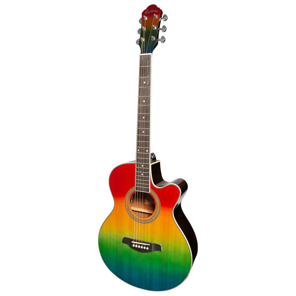 Martinez Folk Size Cutaway Acoustic-Electric Guitar - Rainbow Burst