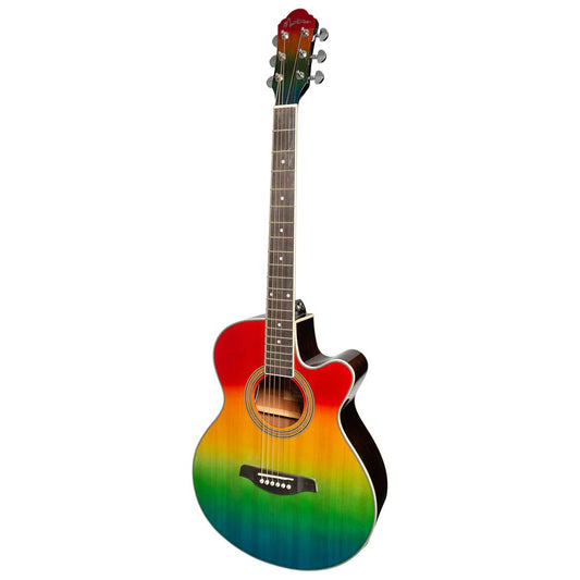 Martinez '41 Series' Electric/Acoustic Guitar - Rainbow Gloss