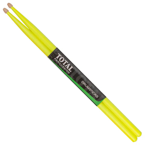 TOTAL PERCUSSION 5A Wooden Tip  (Fluro Yellow) Drum sticks