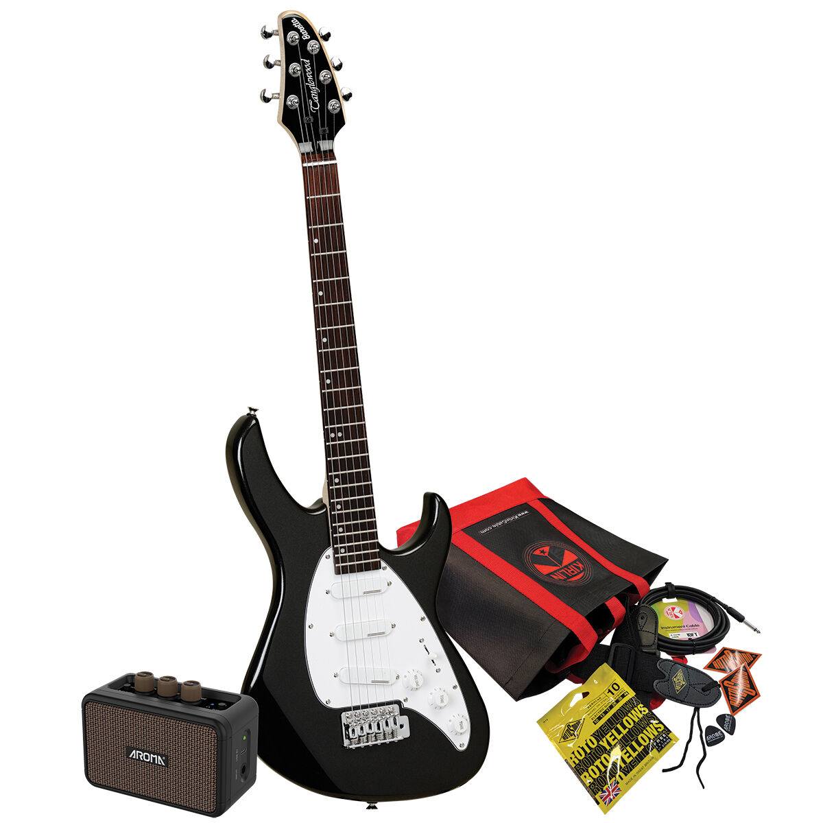 Tanglewood Baretta Black Gloss Electric Guitar with Aroma 5W Amp & Bonus Accessories