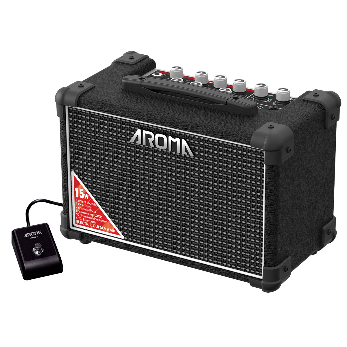 Aroma TM-15S Guitar Amp with Drum Machine Looper and footswitch