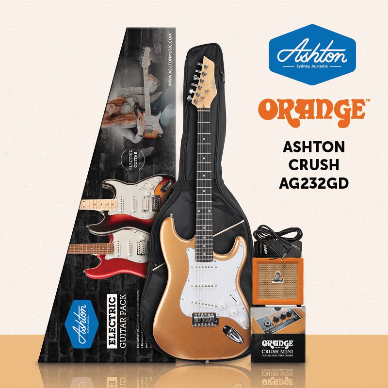 Ashton Electric Guitar W/ Crush Mini Amp - Metallic Gold