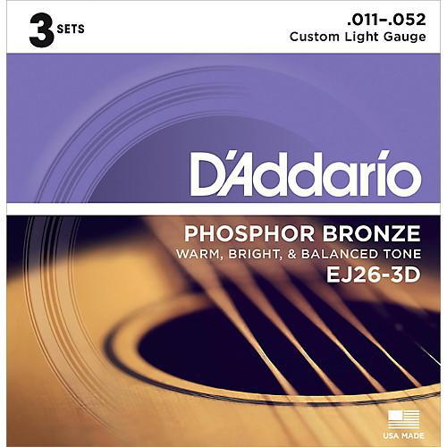 D'Addario EJ26 Phosphor Bronze Custom Light 11-52 3 Pack