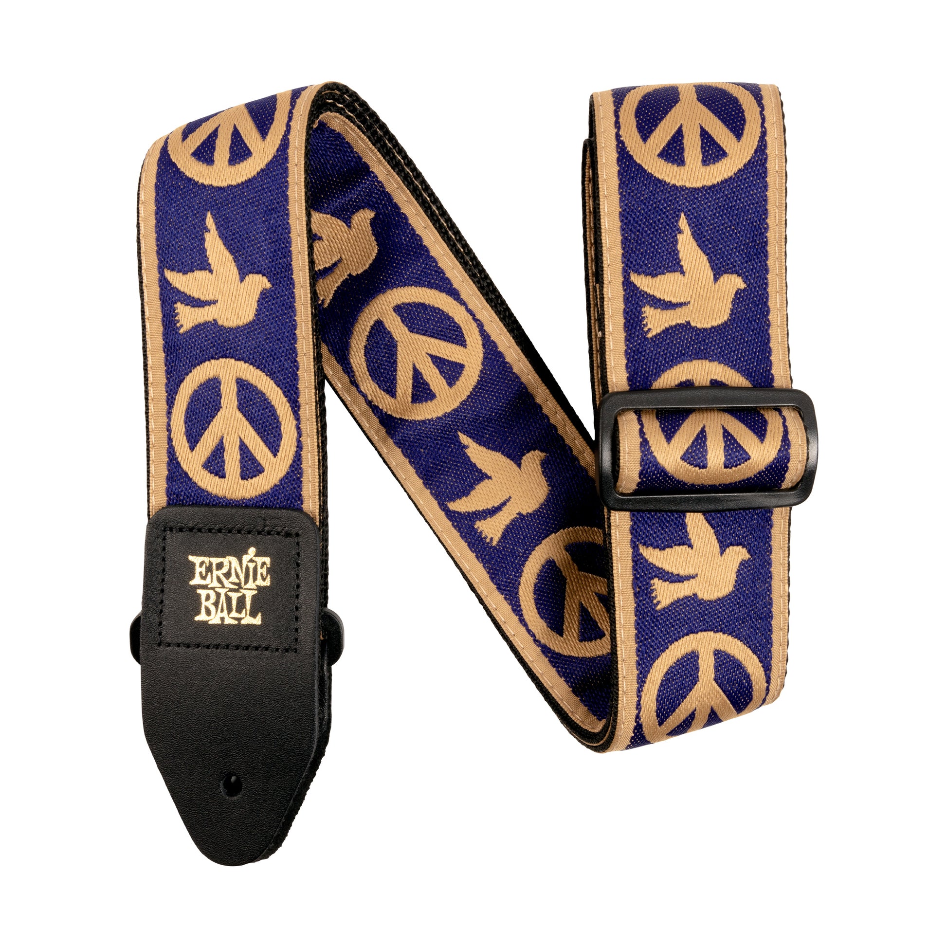 Ernie Ball Jacquard Guitar Strap - Navy Blue and Beige Peace Love Dove