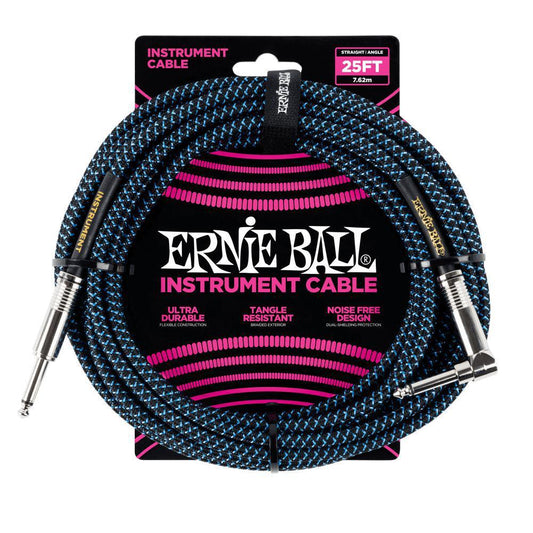 Ernie Ball 25' Instrument Cable Straight/Angle Black & Blue