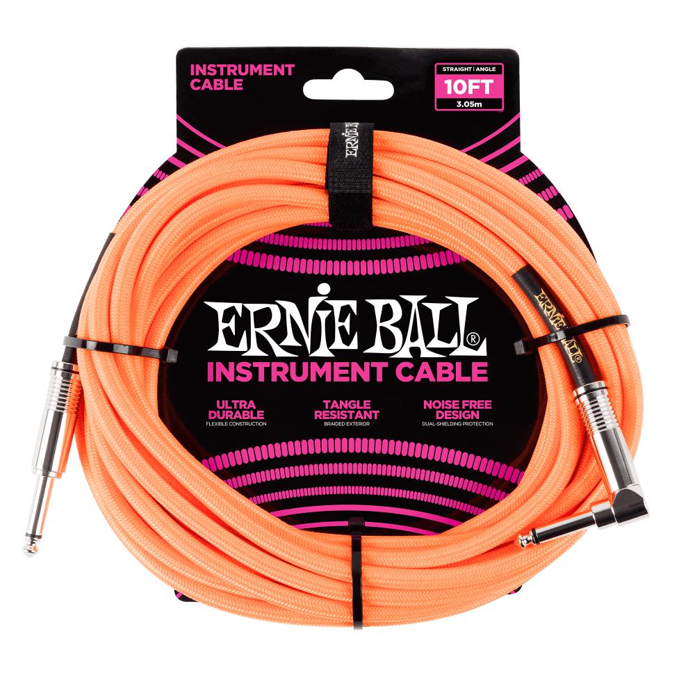 Ernie Ball Instrument Cable 10' Braided Straight/Angle Neon Orange