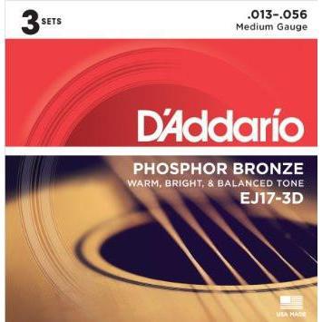 D'Addario EJ17 Phosphor Bronze Medium 13-56 3 Pack