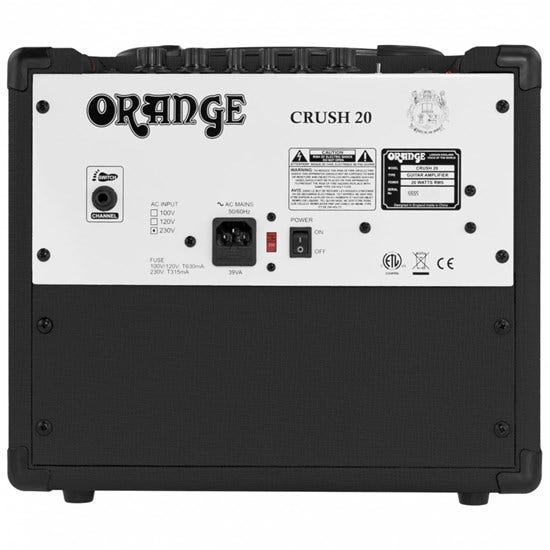 Orange Crush 20 BK Black Combo Amplifier, Rear View, Power Input, Power Switch